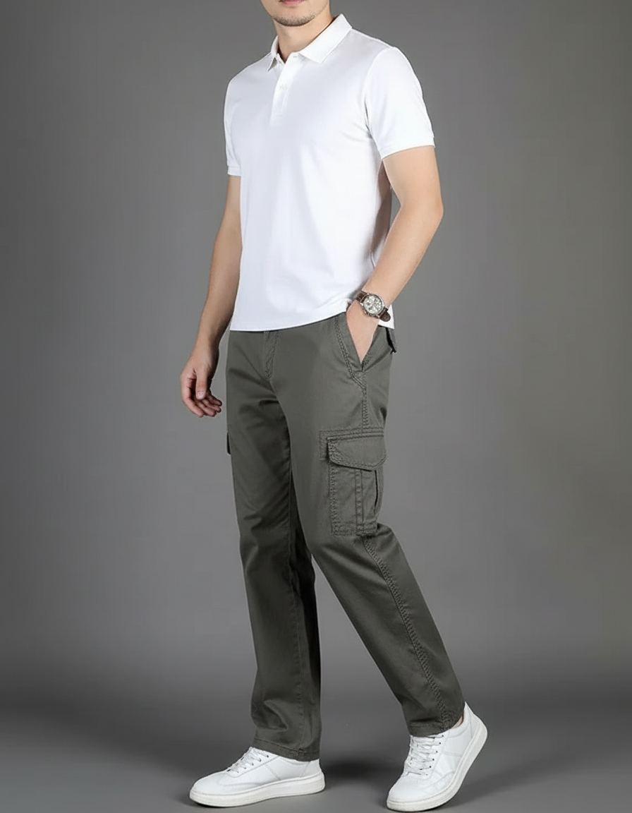 Pantalon Chino Homme Coton Cargo Kaki Décontracté