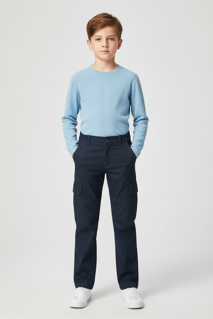 Pantalon Chino Bleu Marine Cargo Enfant Coton