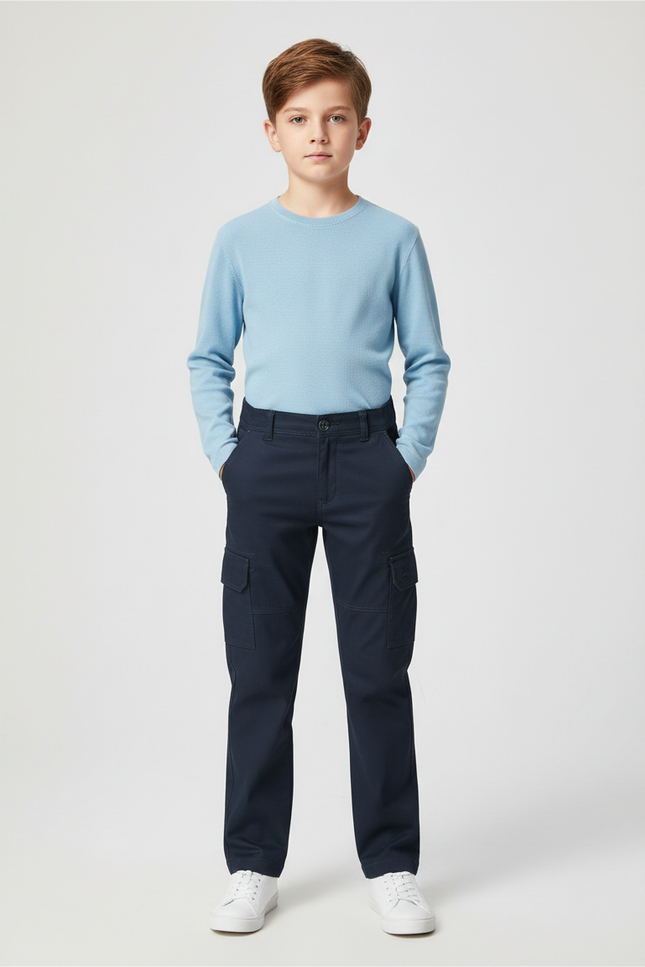 Pantalon Chino Bleu Marine Cargo Enfant Coton