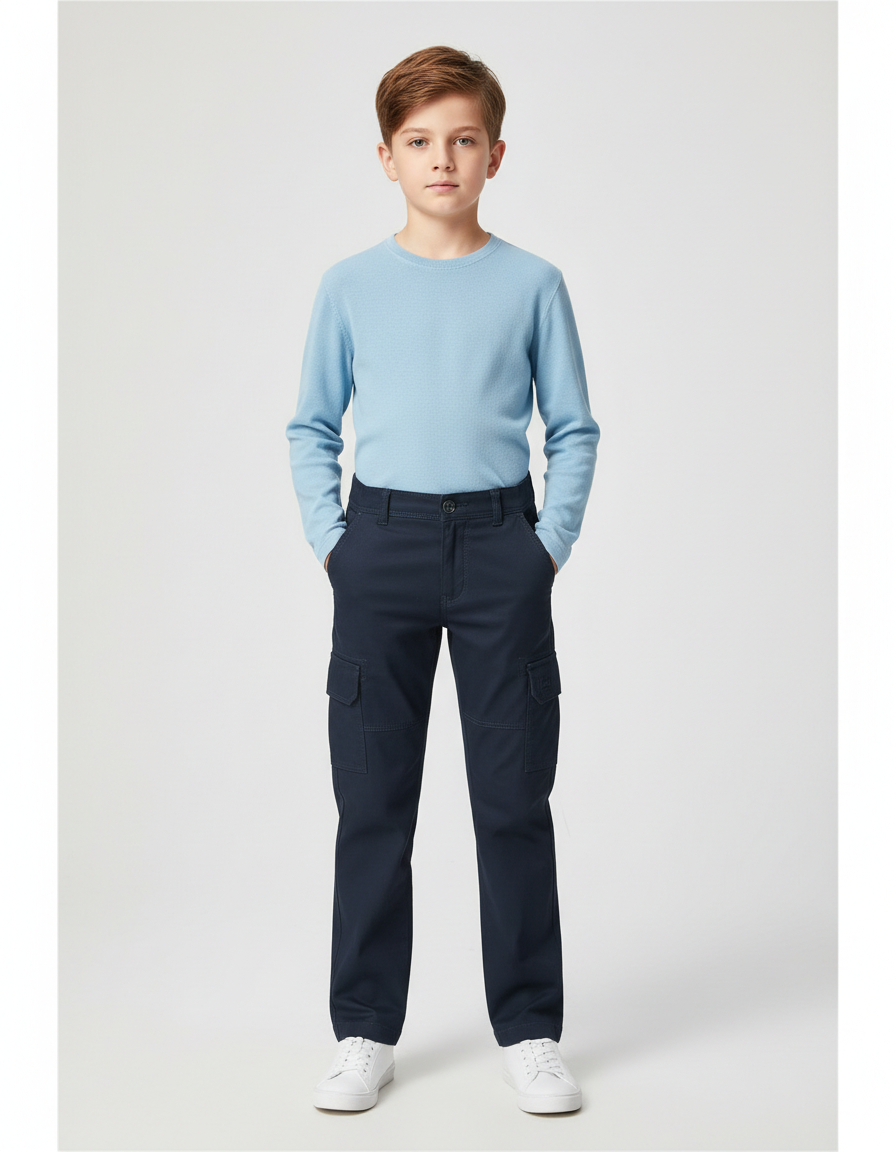 Pantalon Chino Bleu Marine Cargo Enfant Coton