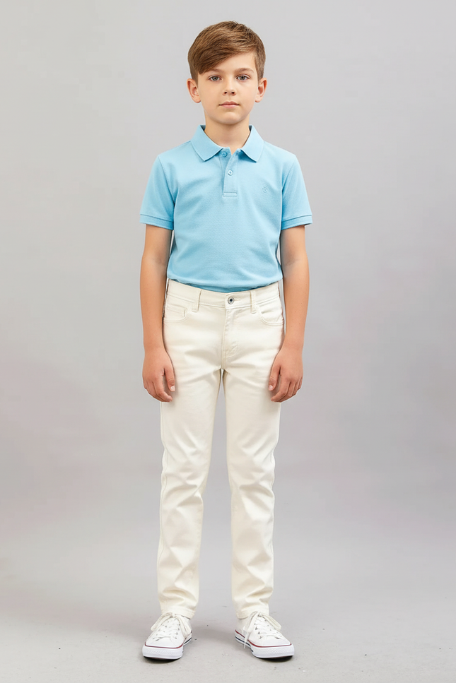 Pantalon Chino Crème Coton Stretch Slim Enfant - Beige