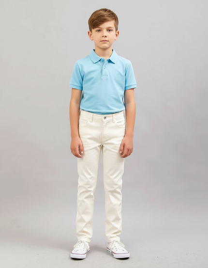 Pantalon Chino Crème Coton Stretch Slim Enfant - Beige