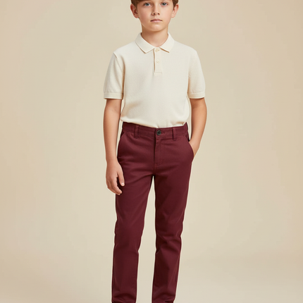 Pantalon Chino Bordeaux Coton Slim Garçon Élégant