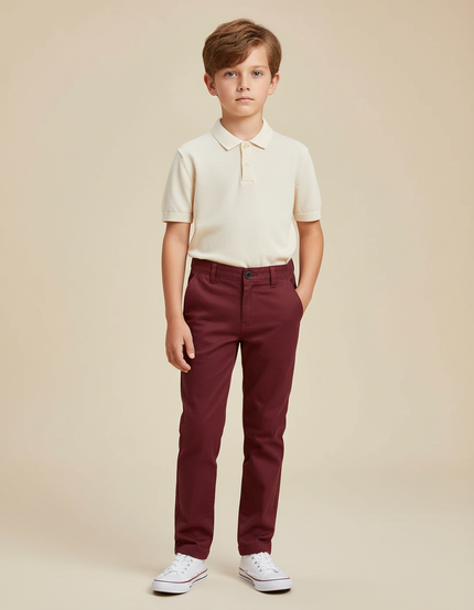 Pantalon Chino Bordeaux Coton Slim Garçon Élégant