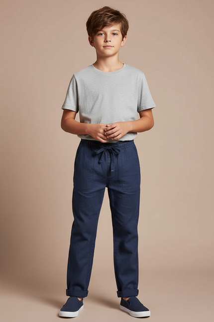 Pantalon Chino Enfant Bleu Marine Coton Droit Décontracté