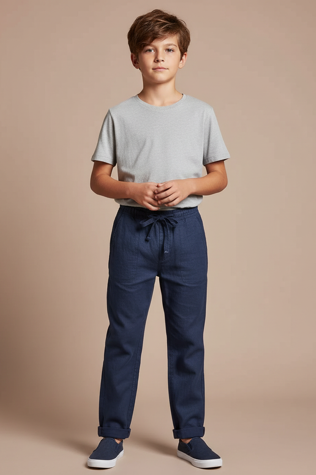 Pantalon Chino Enfant Bleu Marine Coton Droit Décontracté