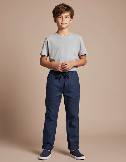 Pantalon Chino Enfant Bleu Marine Coton Droit Décontracté