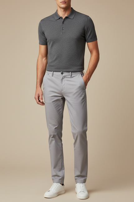 Pantalon Chino Gris Clair Coton Slim Élégant Homme