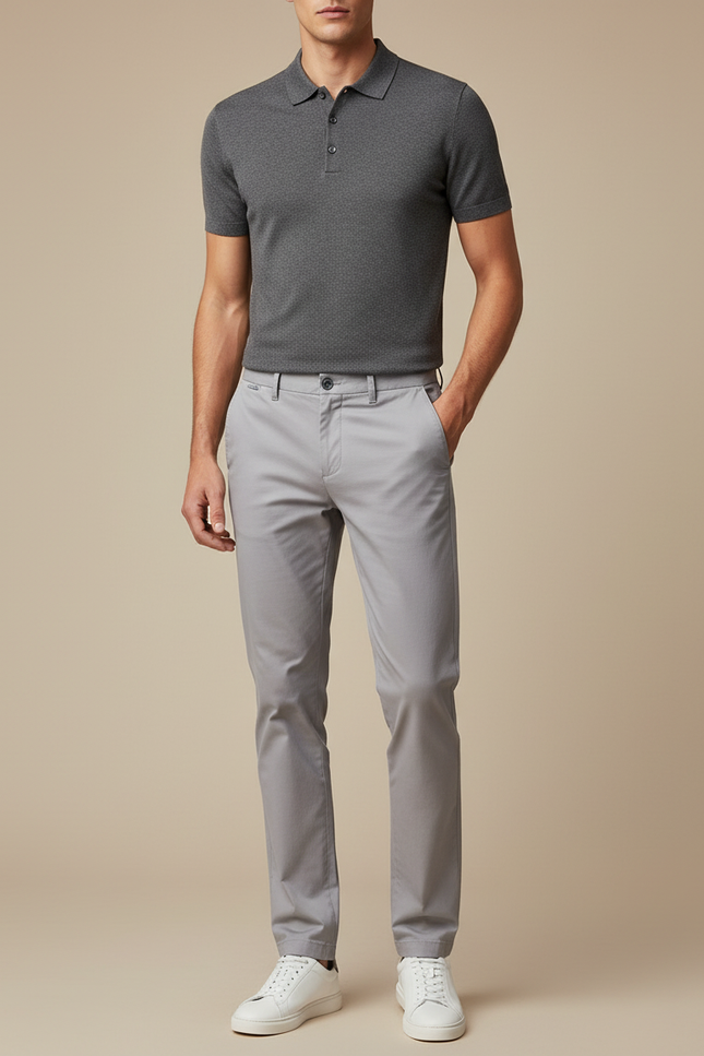 Pantalon Chino Gris Clair Coton Slim Élégant Homme