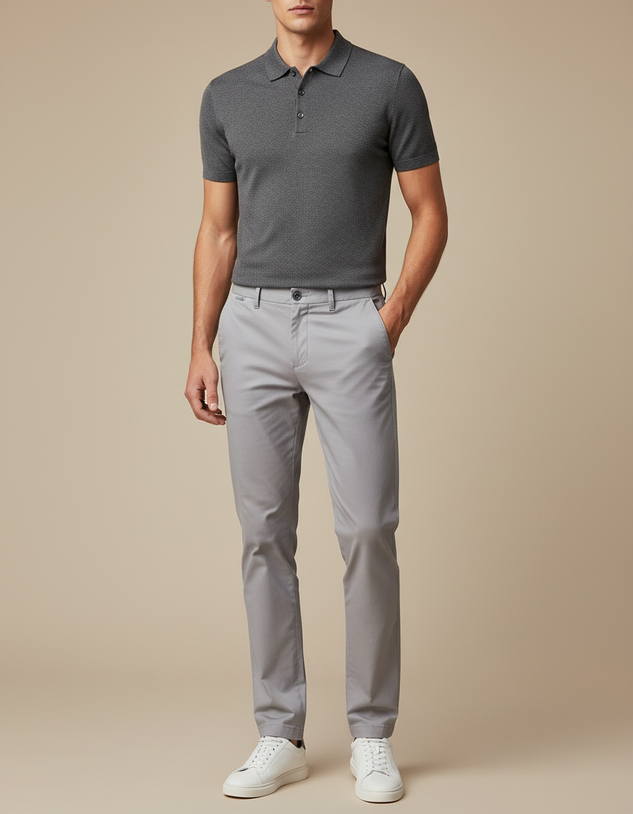 Pantalon Chino Gris Clair Coton Slim Élégant Homme