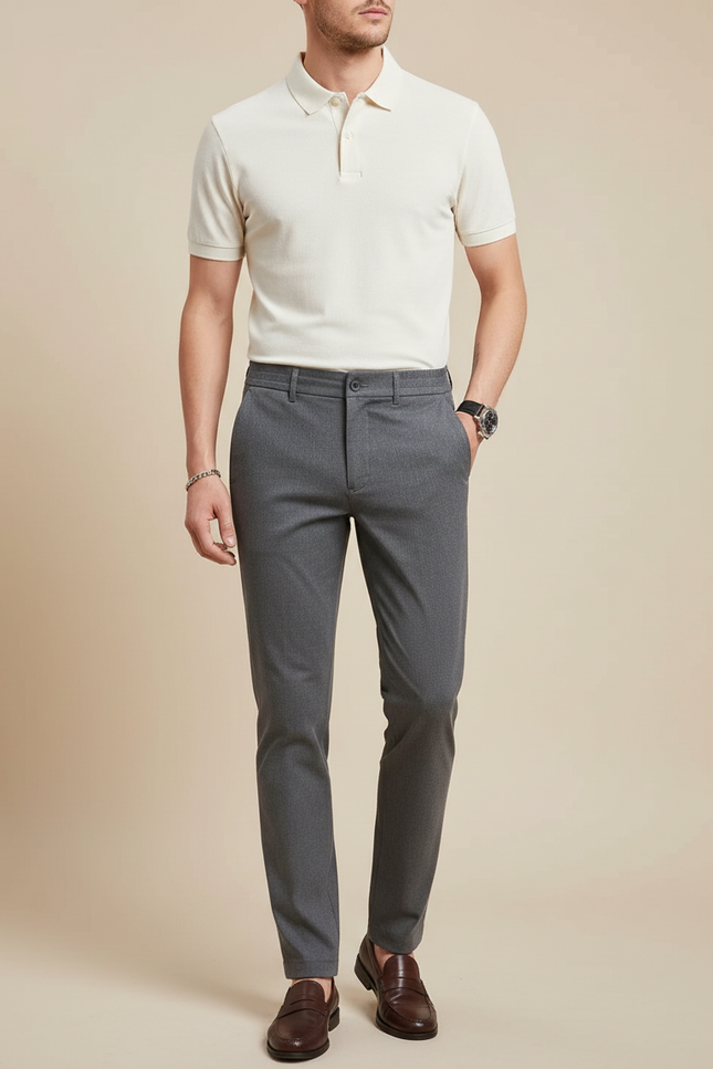 Pantalon Chino Gris Slim Extensible Homme Élégant - Gabardine