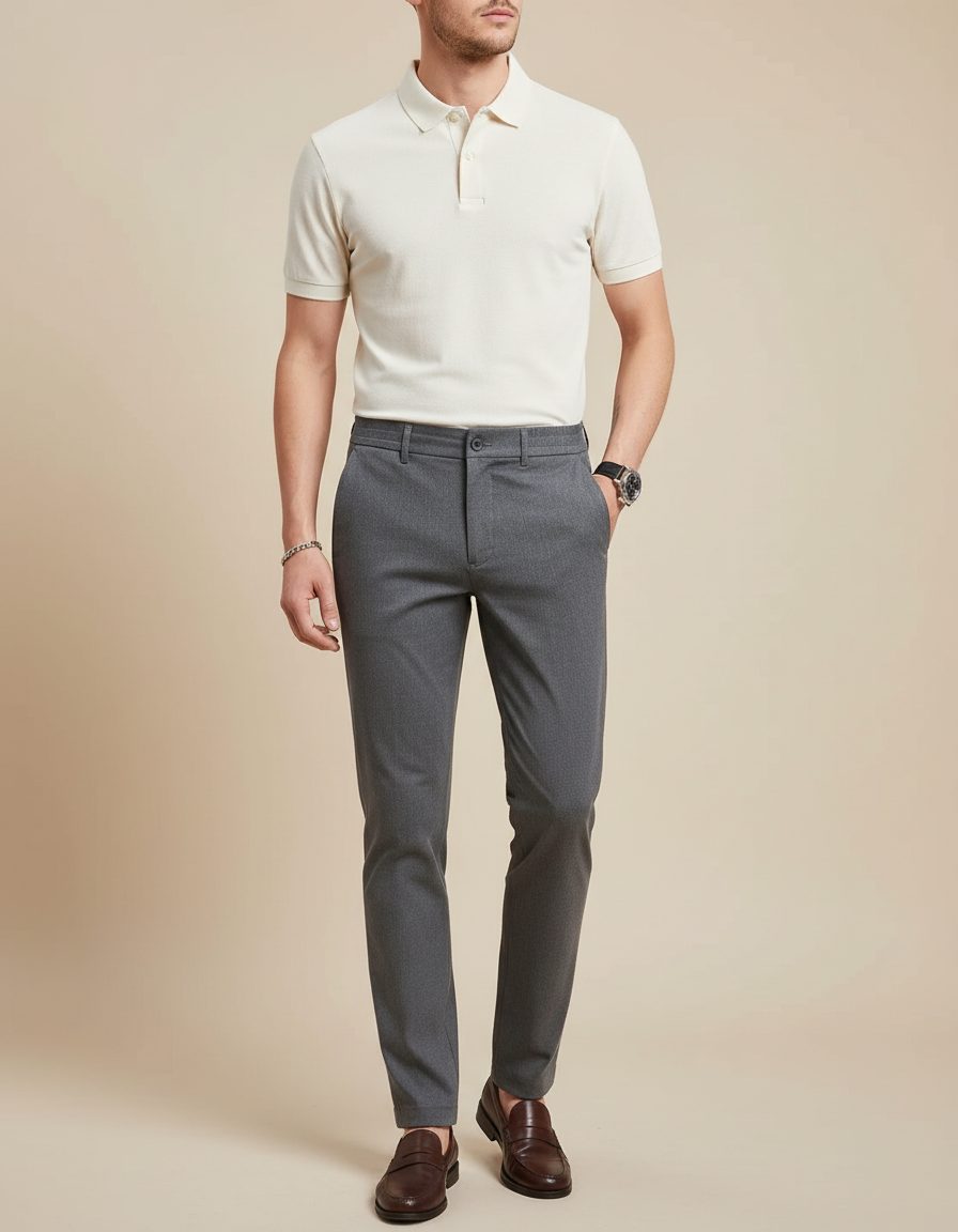 Pantalon Chino Gris Slim Extensible Homme Élégant - Gabardine
