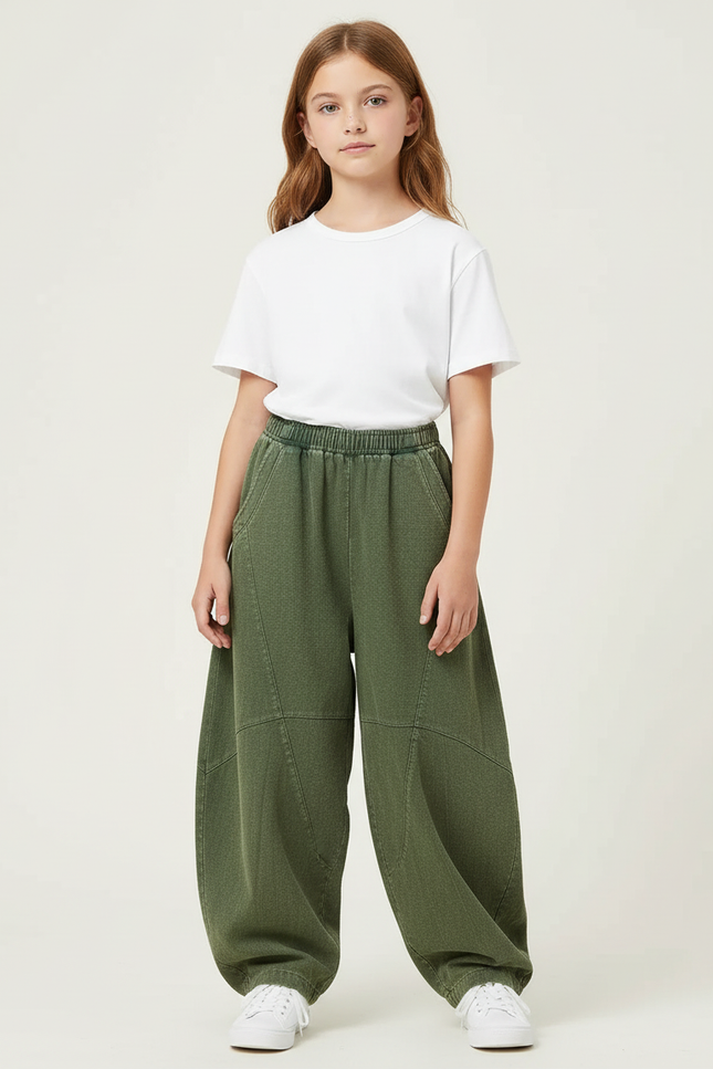 Pantalon Chino Vert Ample Coton Enfant - Kaki Toile