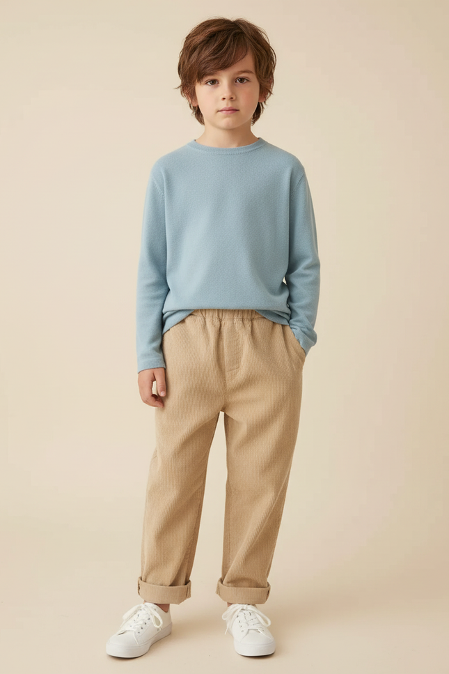 Pantalon Chino Beige Côtelé Ample Décontracté Enfant - Cordé