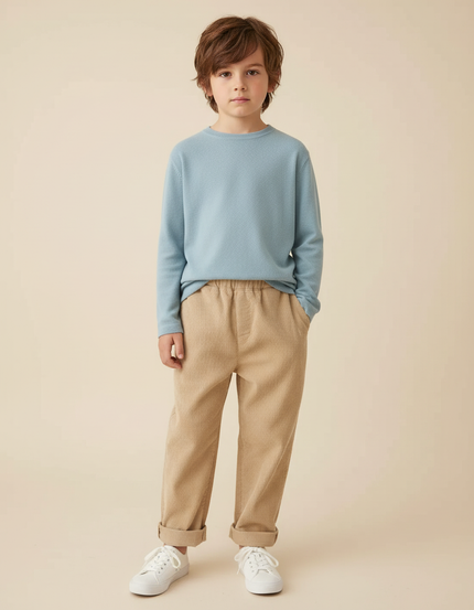 Pantalon Chino Beige Côtelé Ample Décontracté Enfant - Cordé