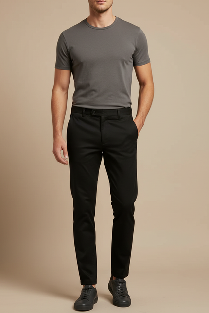 Pantalon Chino Noir Slim Homme Business Élégant Coton