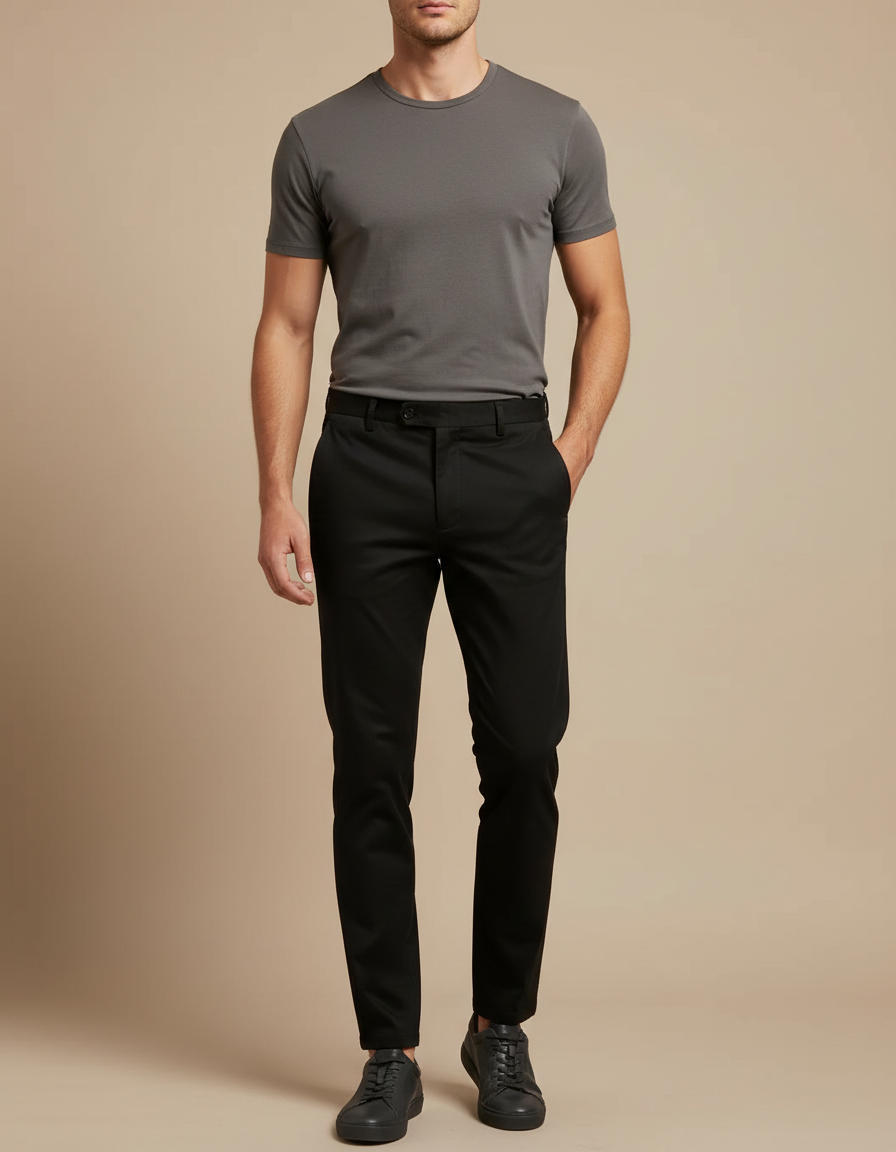 Pantalon Chino Noir Slim Homme Business Élégant Coton
