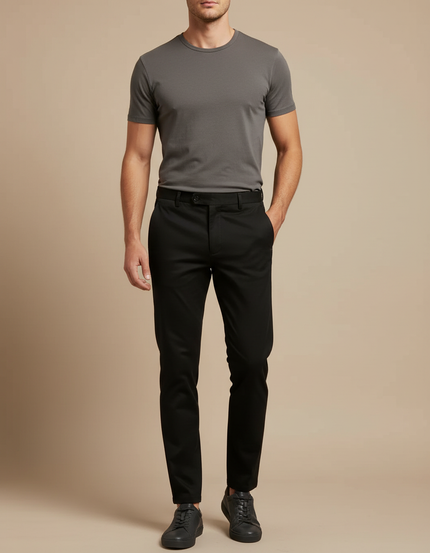 Pantalon Chino Noir Slim Homme Business Élégant Coton