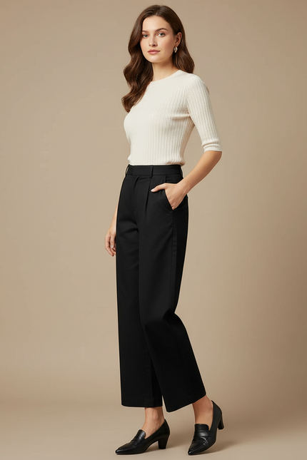 Pantalon Chino Femme Noir Droit Coton