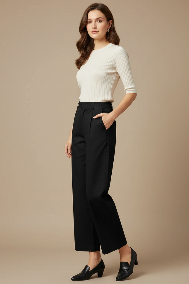 Pantalon Chino Femme Noir Droit Coton