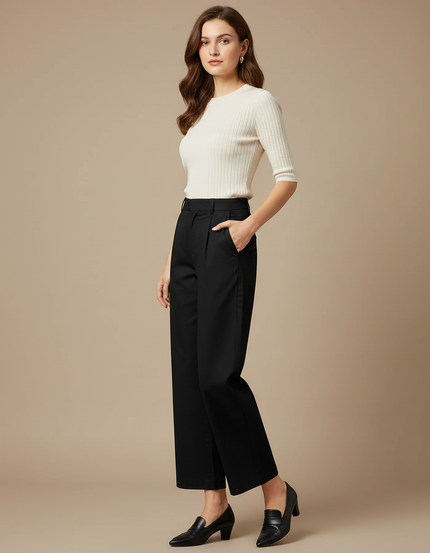 Pantalon Chino Femme Noir Droit Coton