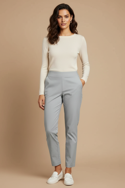 Pantalon Chino Gris Clair Coupe Droite Élastique Confortable - Gabardine