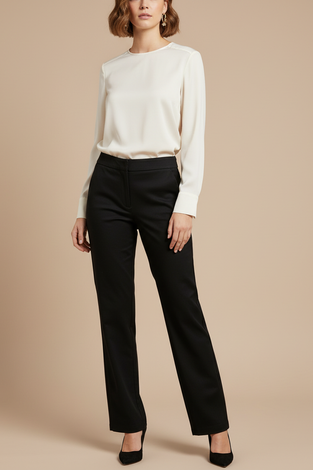 Pantalon Chino Noir Droit Élégant Extensible Femme - Gabardine