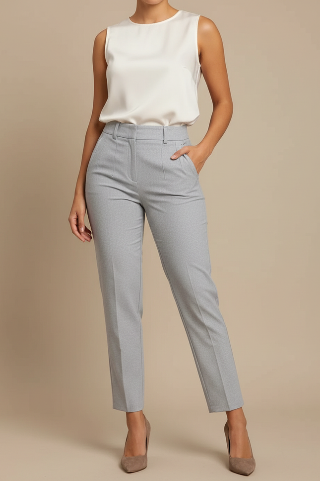 Pantalon Chino Gris Slim Élégant Femme - Polyester