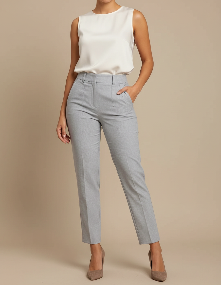 Pantalon Chino Gris Slim Élégant Femme - Polyester