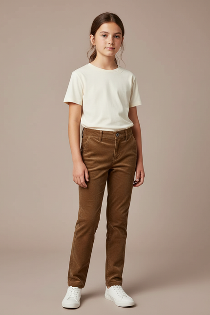 Pantalon Chino Marron Côtelé Droit Enfant - Cordé