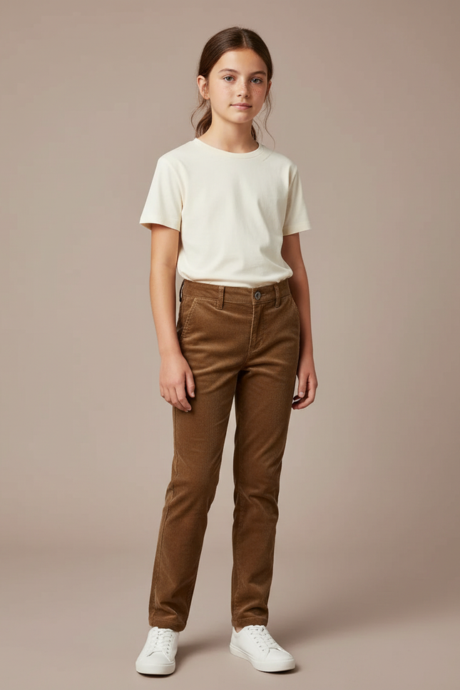 Pantalon Chino Marron Côtelé Droit Enfant - Cordé