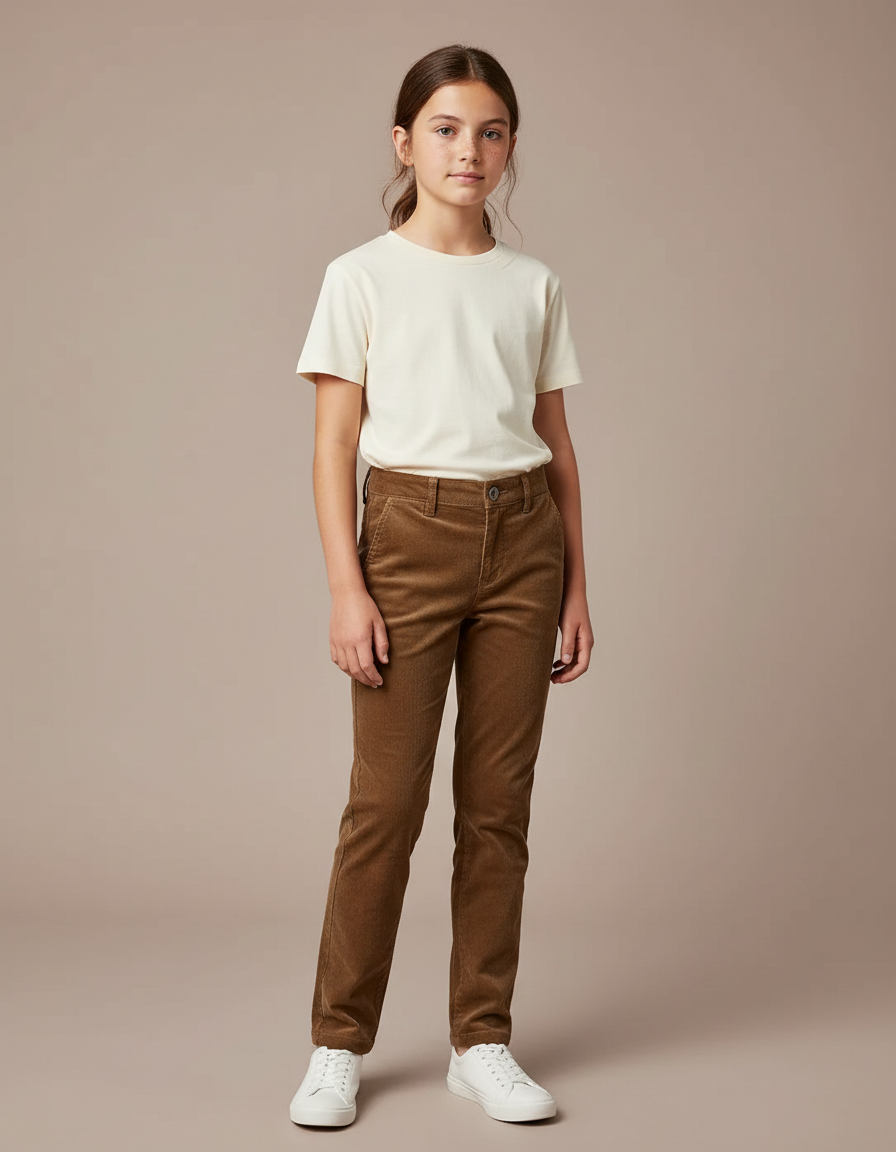 Pantalon Chino Marron Côtelé Droit Enfant - Cordé