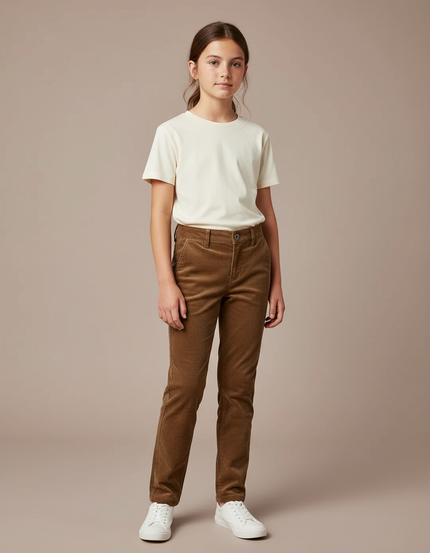 Pantalon Chino Marron Côtelé Droit Enfant - Cordé