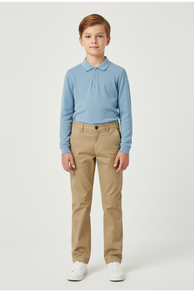 Pantalon Chino Garçon Beige Droit Coton - Kaki Gabardine
