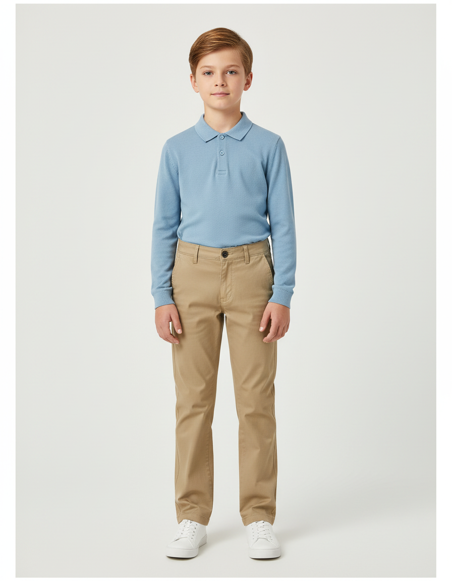 Pantalon Chino Garçon Beige Droit Coton - Kaki Gabardine