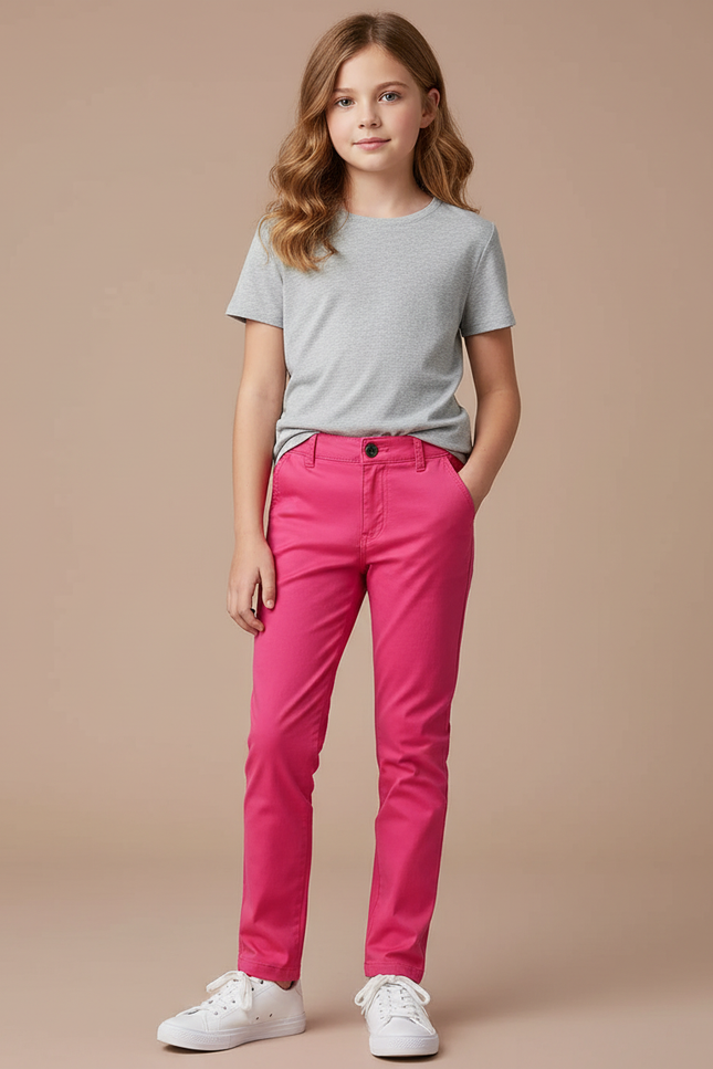 Pantalon Chino Rose Vif Coton Slim Fille