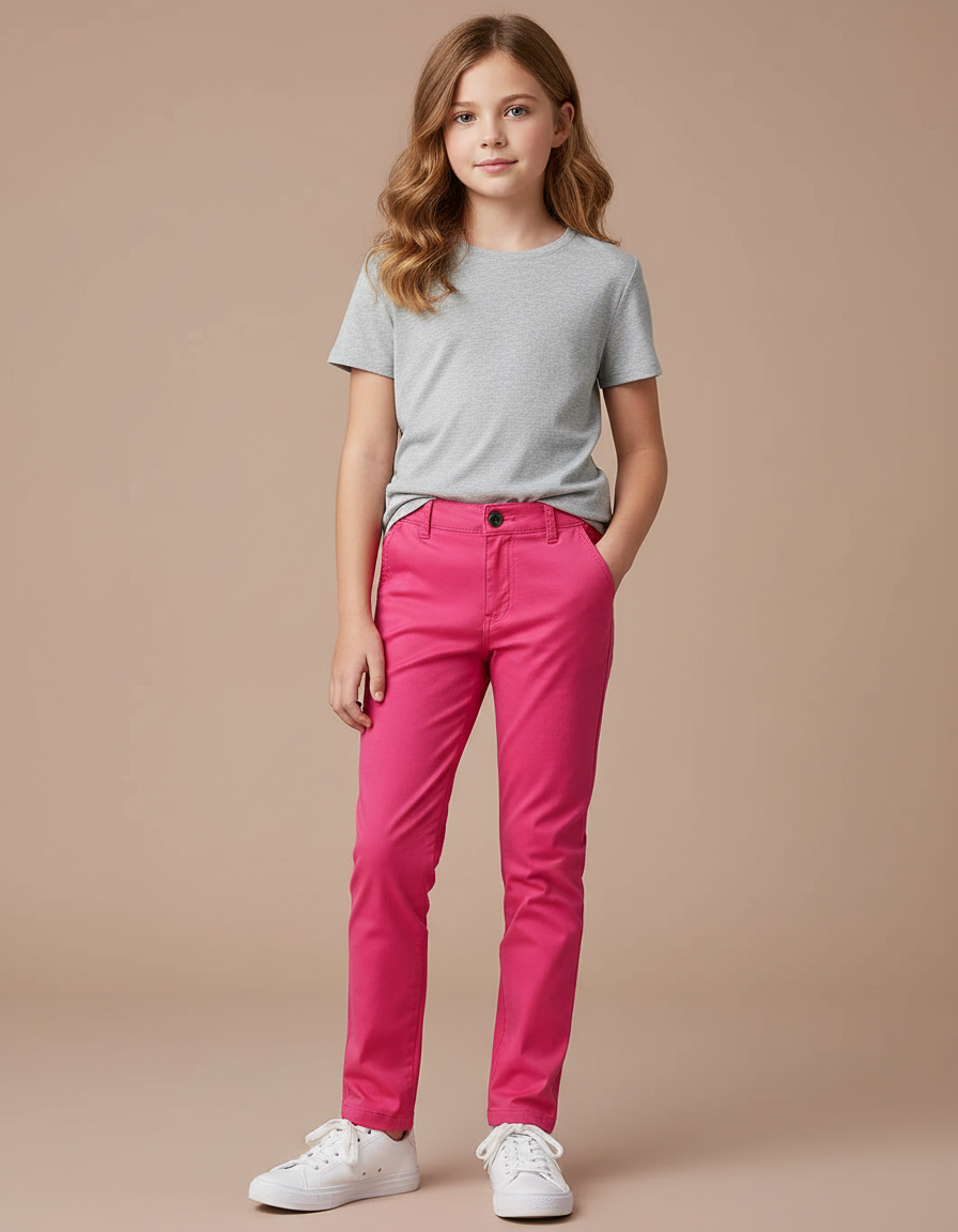 Pantalon Chino Rose Vif Coton Slim Fille