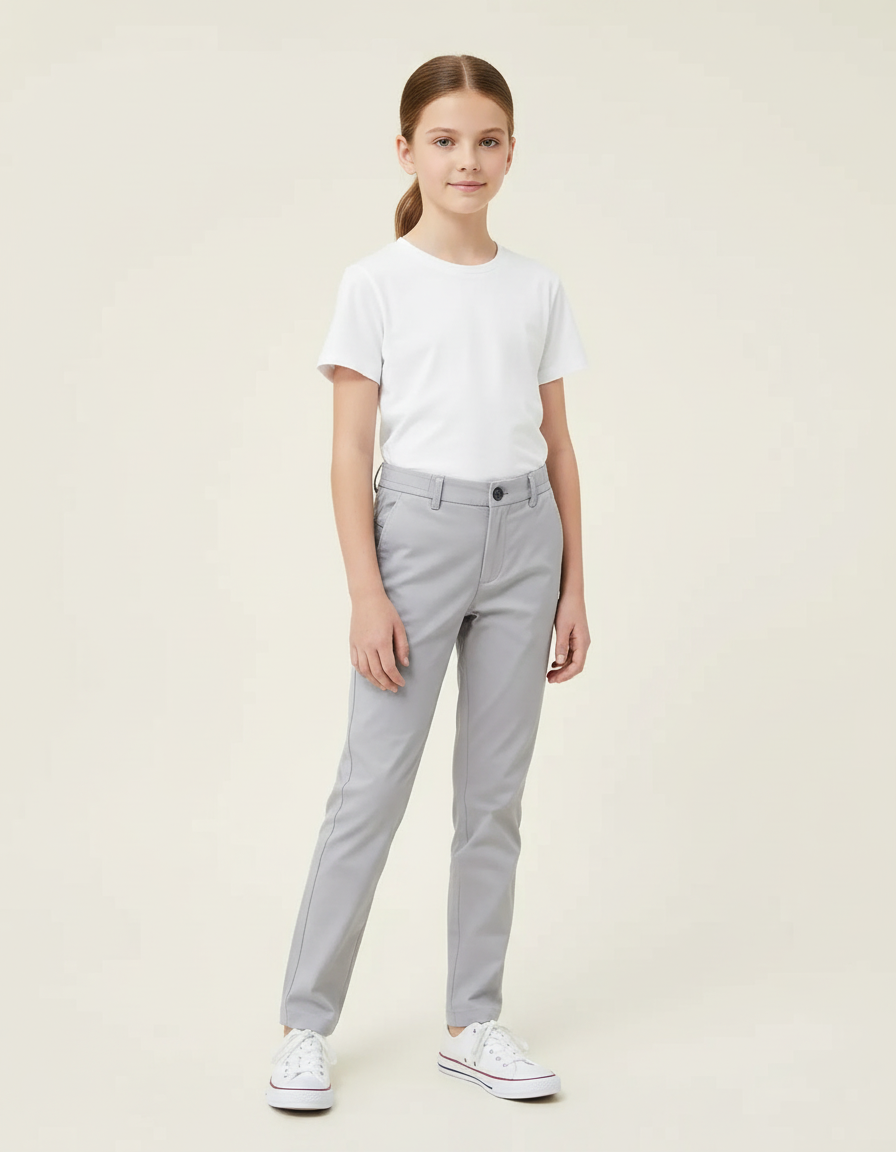 Pantalon Chino Gris Slim Stretch Enfant Décontracté - Gabardine