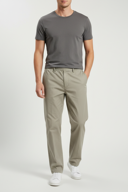 Pantalon Chino Homme Gris Vert Coton Décontracté Uni - Kaki
