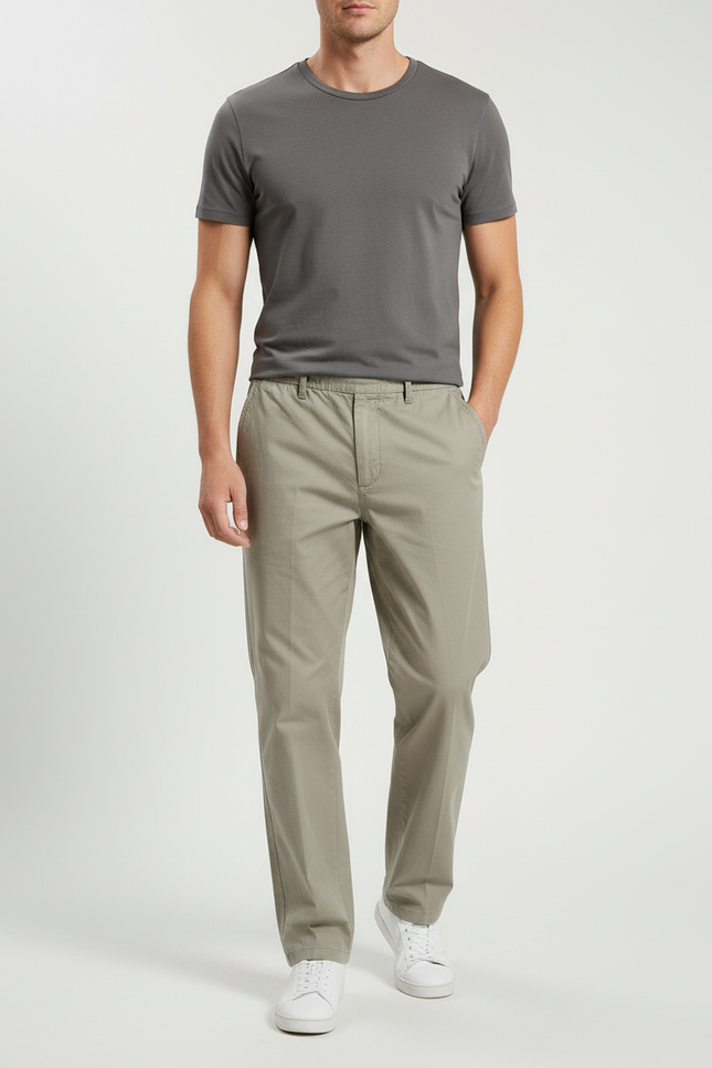 Pantalon Chino Homme Gris Vert Coton Décontracté Uni - Kaki