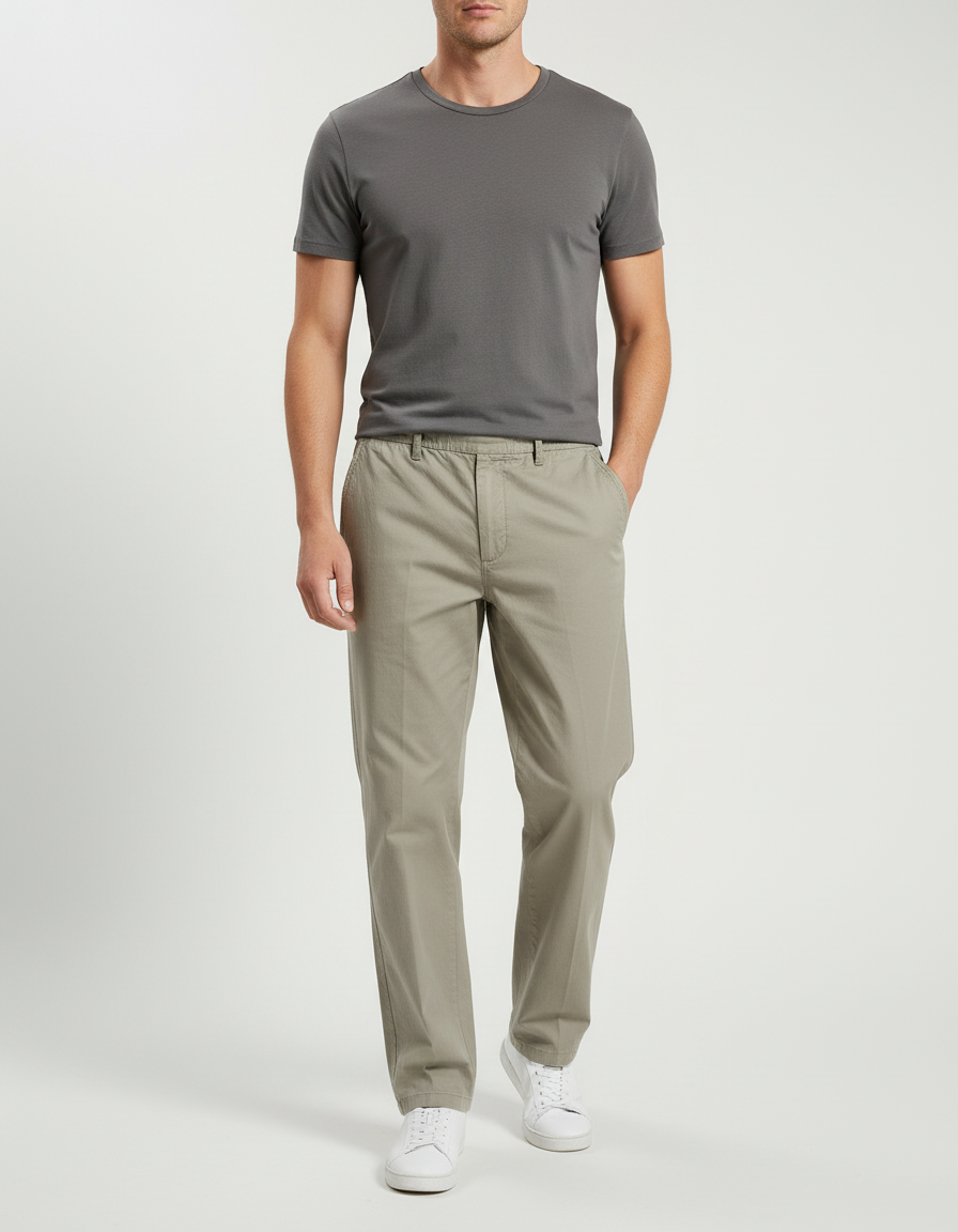 Pantalon Chino Homme Gris Vert Coton Décontracté Uni - Kaki
