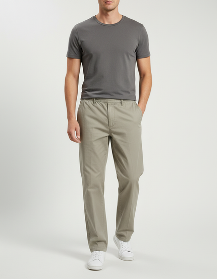 Pantalon Chino Homme Gris Vert Coton Décontracté Uni - Kaki