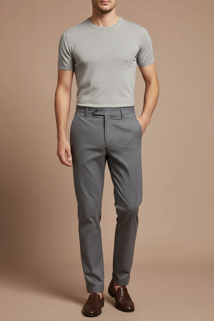 Pantalon Chino Gris Slim Tencel Stretch Élégant Homme - Viscose