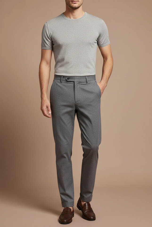 Pantalon Chino Gris Slim Tencel Stretch Élégant Homme - Viscose