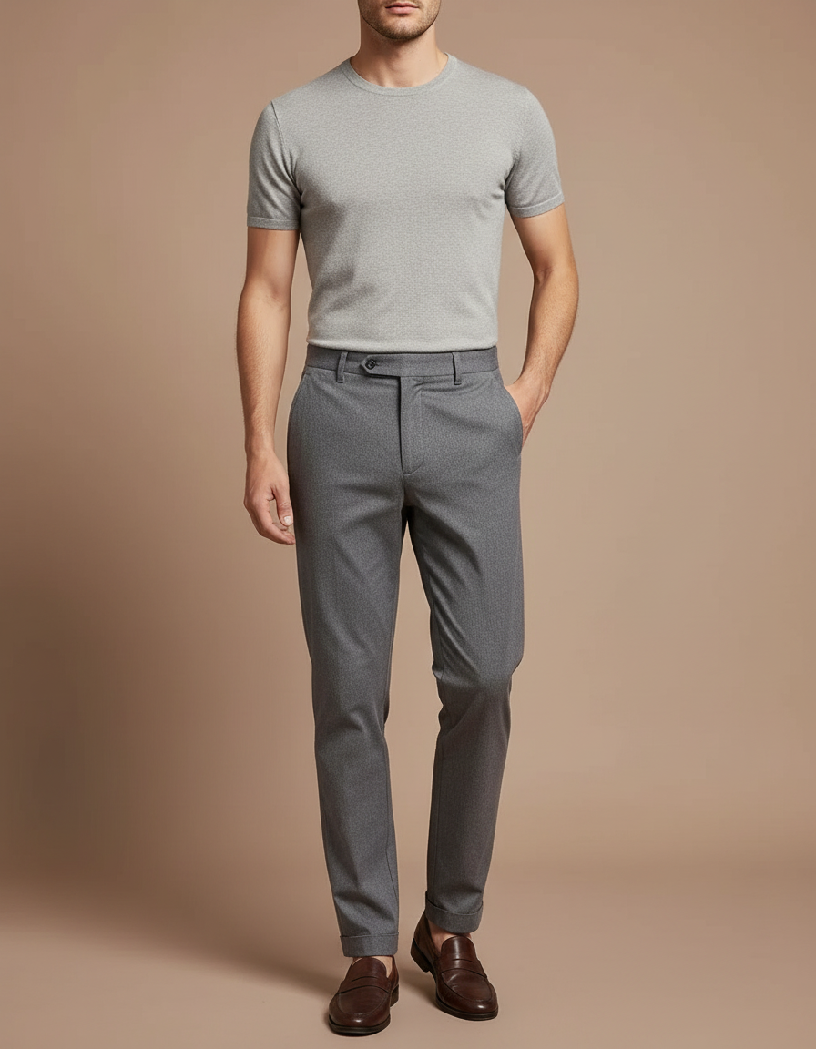 Pantalon Chino Gris Slim Tencel Stretch Élégant Homme - Viscose