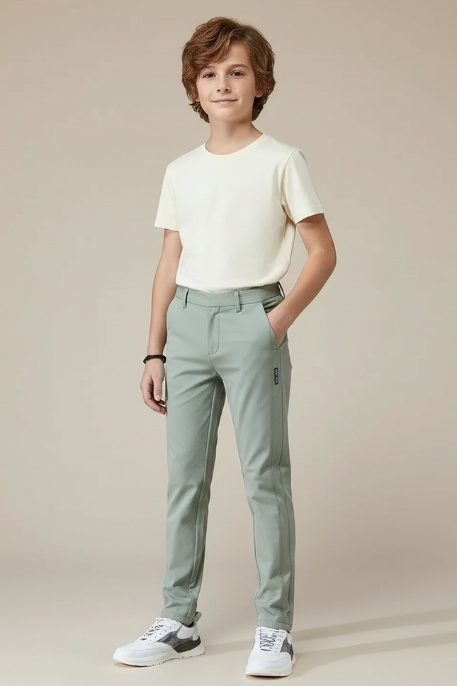 Pantalon Chino Vert Menthe Stretch Slim Enfant - Polyester