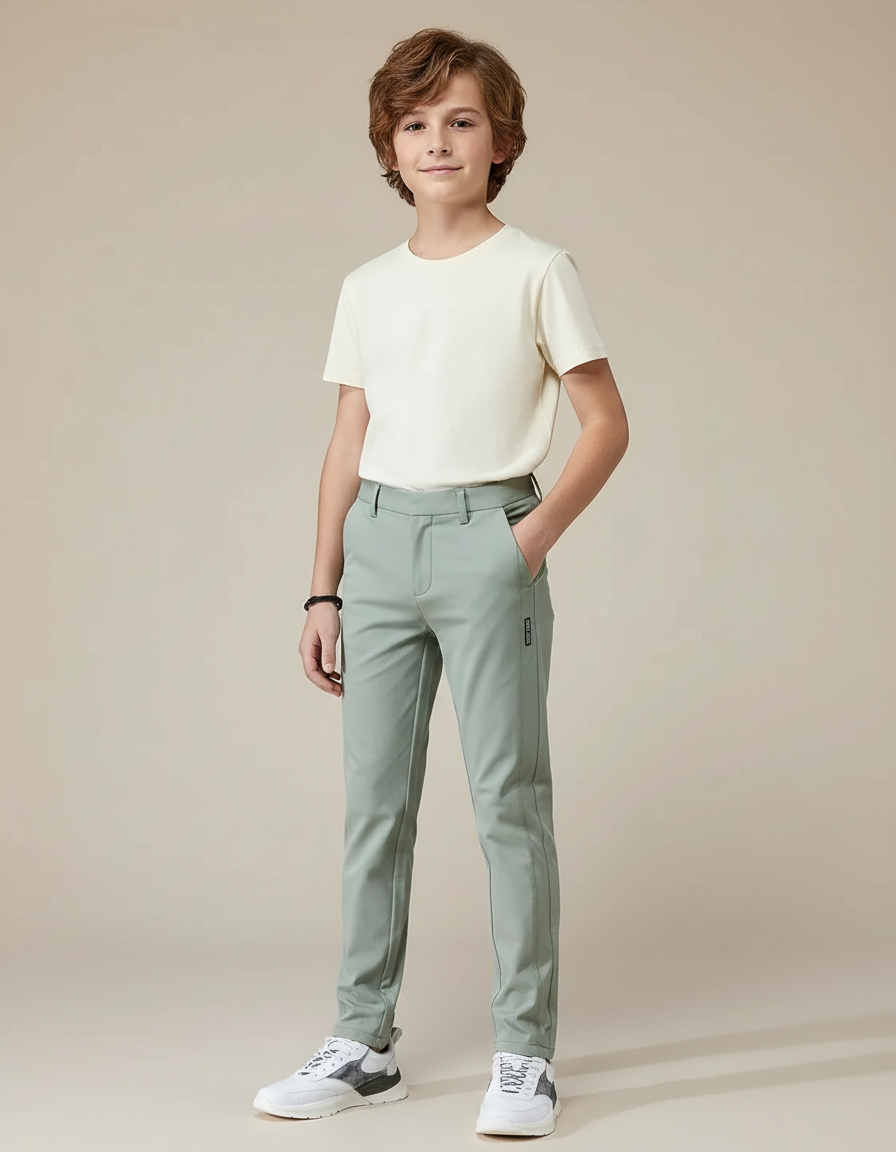 Pantalon Chino Vert Menthe Stretch Slim Enfant - Polyester