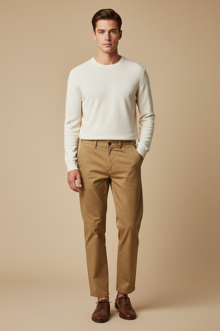 Pantalon Chino Droit Homme - Kaki Gabardine