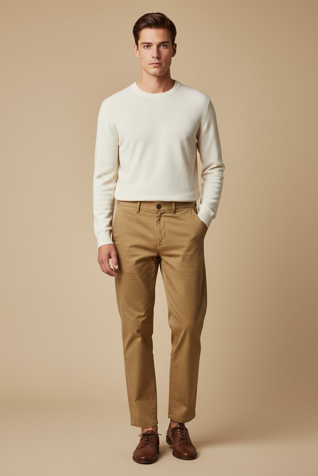 Pantalon Chino Droit Homme - Kaki Gabardine