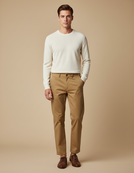 Pantalon Chino Droit Homme - Kaki Gabardine